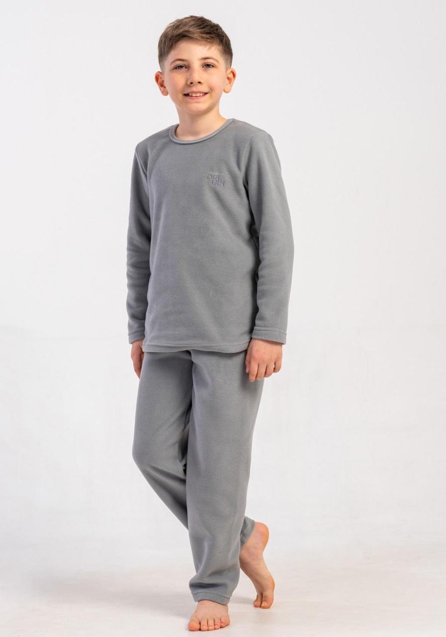 Піжама дитяча тепла з флісу полар, сіра 7-8р., фото 1