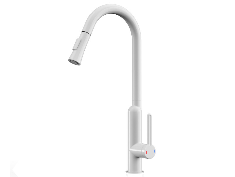 Змішувач для мийки витяжн.лійка, латунь,білий AIM, DG16057- frosted white