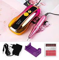 Портативний фрезер SG704 (Золото) на акумуляторі 36 Вт. та 35 000 об. з дисплеєм - для манікюру та педикюру