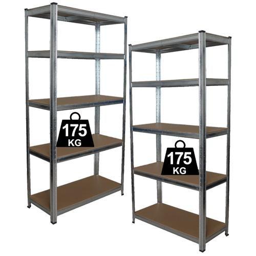 Набір з 2-х металевих стелажів (180 x 90 x 30 см) 5 полиць, навантаження - 175 кг на полицю, Сірий, фото 1
