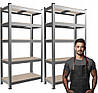 Набір з 2-х металевих стелажів (180 x 90 x 30 см) 5 полиць, навантаження - 175 кг на полицю, Сірий, фото 5