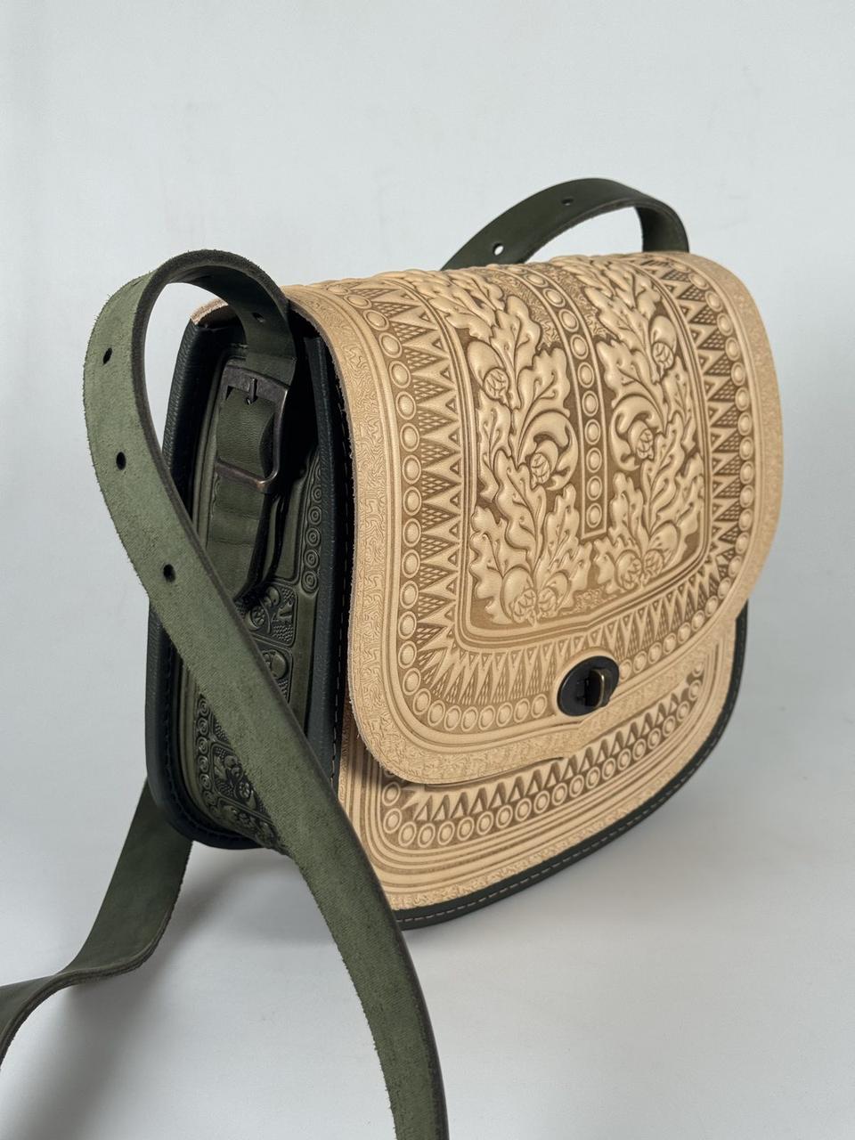 Авторська шкіряна сумка "Дубок" ручної роботи, велика  сумка з натуральної шкіри, фото 1