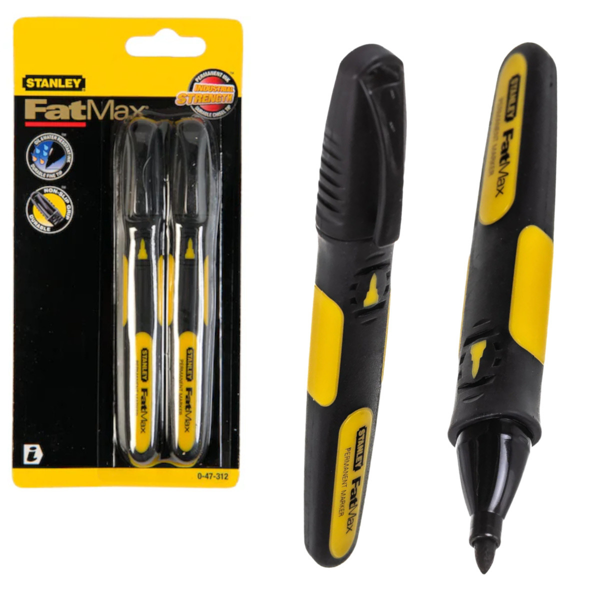 Набір чорних перманентних маркерів із загостреним наконечником STANLEY "FatMax" 2 шт.