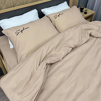 Комплект постільної білизни Сатин,  Двоспальний 180х220 Бежевий (88-145)
