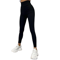 Безшовні лосини в рубчик на хутрі бавовняні 54-60 чорні Ластівка 5133