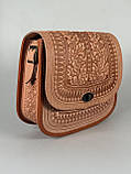 Авторська шкіряна сумка жіноча "Дубок" ручної роботи, сумка етнічна карпатська пудрова, фото 2