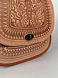 Авторська шкіряна сумка жіноча "Дубок" ручної роботи, сумка етнічна карпатська пудрова, фото 9