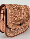 Авторська шкіряна сумка жіноча "Дубок" ручної роботи, сумка етнічна карпатська пудрова, фото 6
