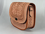 Авторська шкіряна сумка жіноча "Дубок" ручної роботи, сумка етнічна карпатська пудрова, фото 7