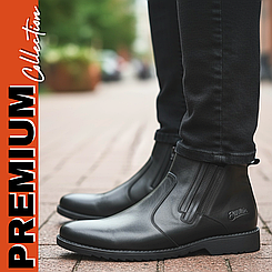 Черевики челсі чоботи чоловічі зимові шкіряні класичні чорні на хутрі Bastion розмір 43-44