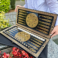 Нарди з чорного акрилового каменю Золотий Лев 58×28×5см, фото 4