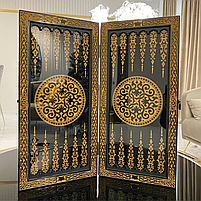 Нарди з чорного акрилового каменю Золотий Лев 58×28×5см, фото 2