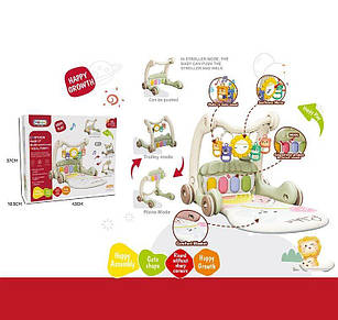 Дитячі ходунки 368-45 A 3в1, килимок, музична панель, музика, регулювання гучності, підсвічування, 4 брязкальця, дзеркальце