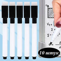 Набір маркерів чорних 10 шт 1-2 мм з магнітом та губкою для магнітних дошок фліпчартів планерів сухостиральний водний