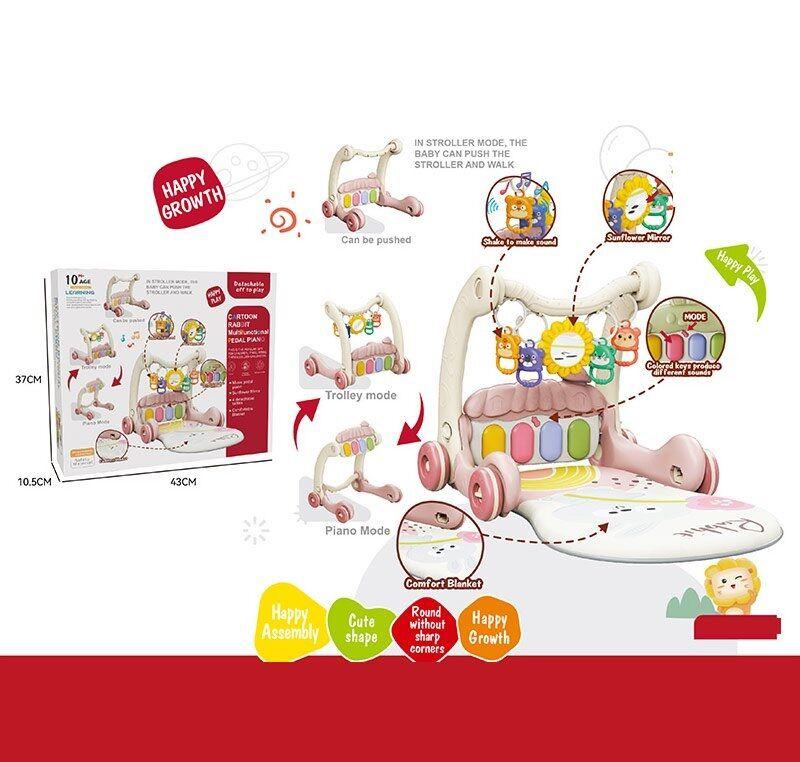 Дитячі ходунки 368-45 B 3в1, килимок, музична панель, музика, регулювання гучності, підсвічування, 4 брязкальця, дзеркальце, фото 1