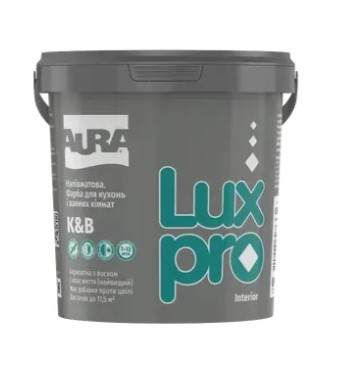Фарба акрилатна для кухонь і ванних кімнат AURA LUXPRO K&B (АУРА ЛЮКСПРО) 10л напівматова біла, фото 1