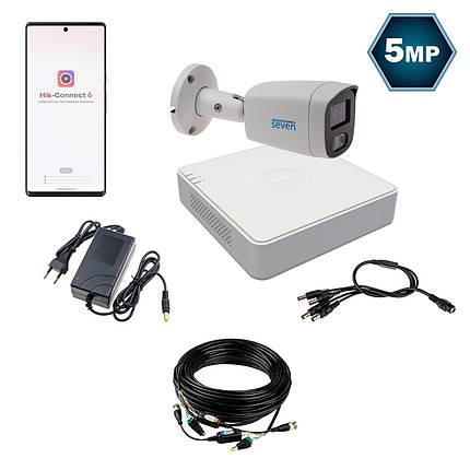 Комплект відеоспостереження Hikvision на 1 аналогову TVI 5 Мп камеру HK-7122OW-5MP, фото 1