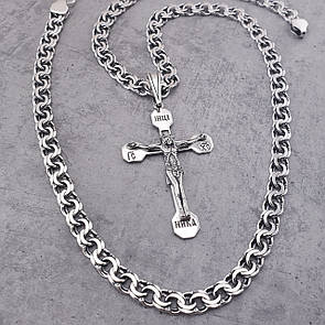 Срібна цепочка з хрестиком чоловіча Бісмарк. Срібний хрест і ланцюжок срібло. 55 см