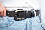 Ремінь чорний шкіряний жіночий Вестерн, ширина 3,5 см, фото 3