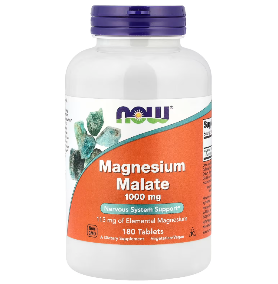 Малат магнію Magnesium Malate NOW Foods 1000 мг 180 таблеток, фото 1