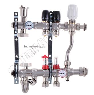 КОЛЕКТОРНИЙ ВУЗОЛ В ЗБОРІ ДЛЯ СИСТЕМИ "ТЕПЛА ПІДЛОГА" З ПІДКЛЮЧЕННЯМ ДО РАДІАТОРІВ KOER