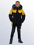 Тепла зимова куртка Ярослав на хлопчика від 6 років і для підлітків Жовтий дитячий подовжений пуховик парка зима 34, фото 4