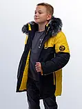 Тепла зимова куртка Ярослав на хлопчика від 6 років і для підлітків Жовтий дитячий подовжений пуховик парка зима 34, фото 3