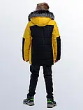 Тепла зимова куртка Ярослав на хлопчика від 6 років і для підлітків Жовтий дитячий подовжений пуховик парка зима 34, фото 5
