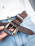 Ремінь шкіряний жіночий темно-коричневий Вестерн, ширина 3,5 см, фото 5