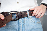 Ремінь шкіряний жіночий темно-коричневий Вестерн, ширина 3,5 см, фото 4