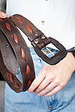 Ремінь шкіряний жіночий темно-коричневий Вестерн, ширина 3,5 см, фото 8