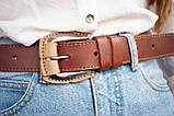 Ремінь шкіряний жіночий світло-коричневий Вестерн, ширина 3,5 см, фото 2