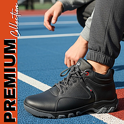 Зимові чоловічі черевики шкіряні чорні спортивні зимові кросівки на хутрі (код:ВАЛ-Эко-серый)