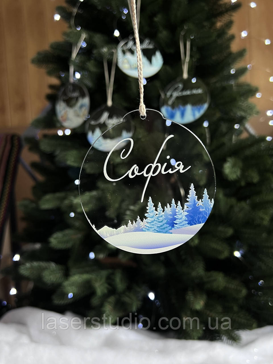 Новорічна акрилова іменна ялинкова іграшка, фото 1