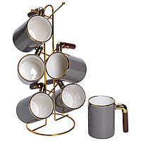 Набір чашок на металевій підставці 6 (шт) по 400 (мл) Сірий HP-26-12