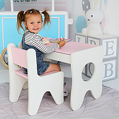 Дитячий комплект стільчик і стіл для маленьких набір меблів столик з ящиком та стільцем в дитячу 70×45×51 рожевий
