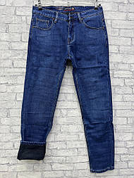 Чоловічі утеплені прямі сині джинси