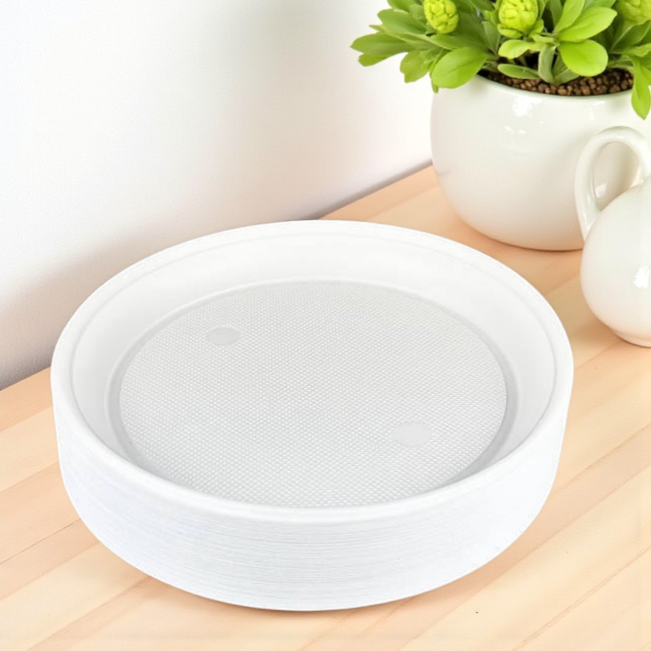 Тарілка одноразова пластикова Ø205 мм 50 шт біла для пікніка дрібна для перших страв, фото 1