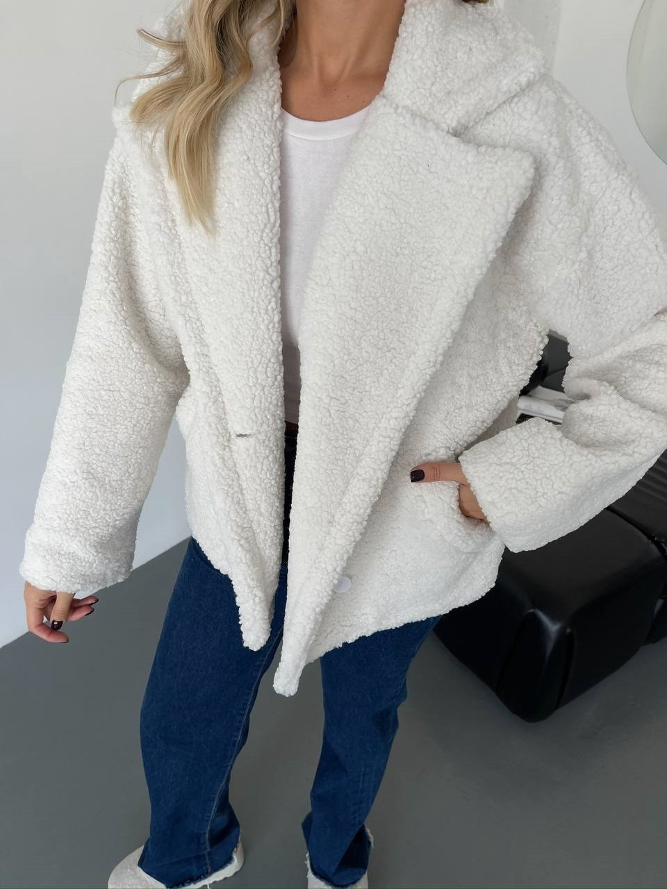 Жіноча куртка з хутра Тедді молоко, розміри 42-44, 46-48, 50-52, фото 1