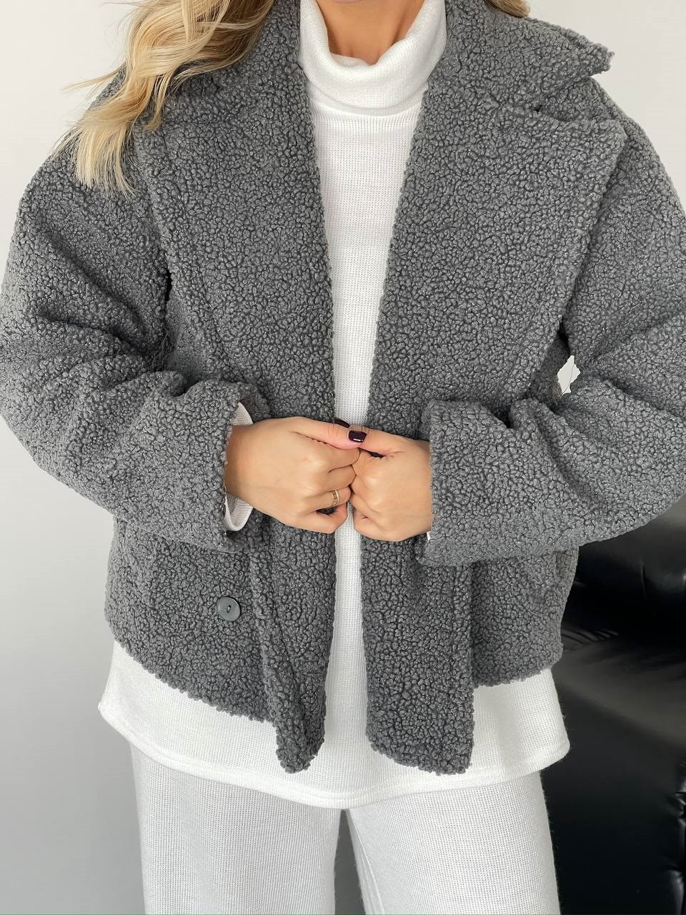 Жіноча куртка з хутра Тедді графіт, розміри 42-44, 46-48, 50-52, фото 1