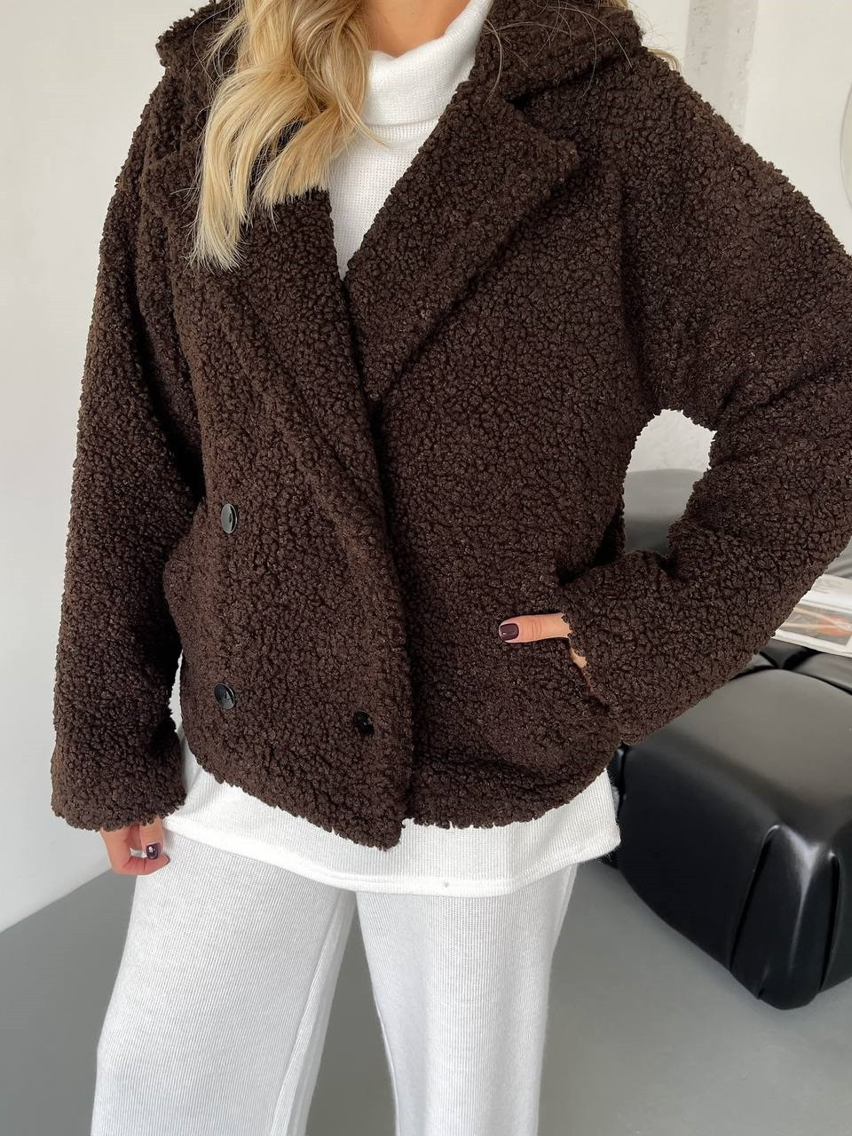 Жіноча куртка з хутра Тедді шоколад, розміри 42-44, 46-48, 50-52, фото 1
