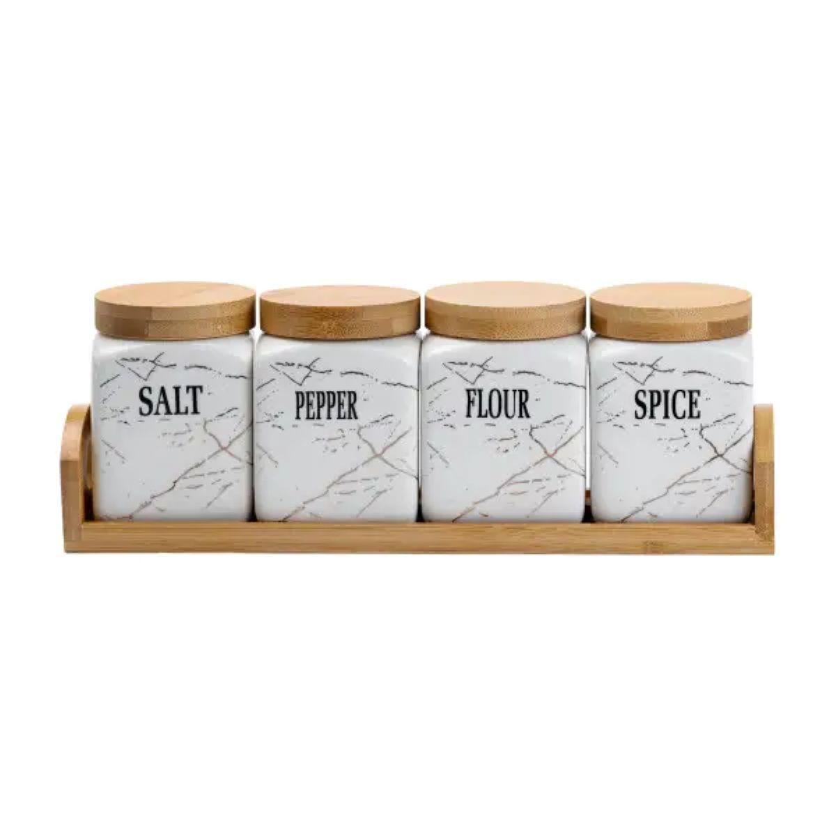 Набір для сипучих продуктів 4 штуки по 300 мл на бамбуковій підставці HP1210