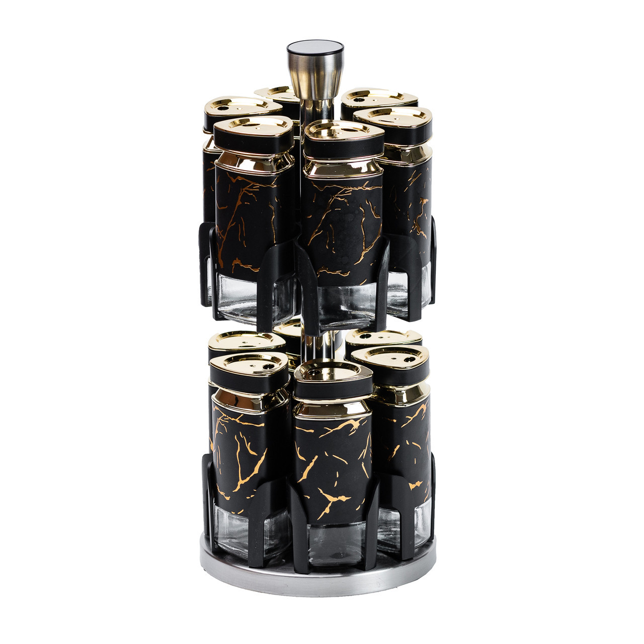 Набір для спецій на підставці 12 баночок по 120 мл, чорний мармур HP1356, фото 1