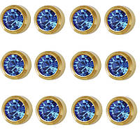 Сережки-гвоздики пусети Studex середні завальцьовані золото, камінь сапфір 12 пар, 3 мм R 209 Y