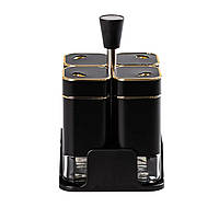 Набір для спецій на підставці 4 предмети 10х10х17 см ємності для приправ 120 мл Чорний HP-1306