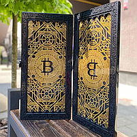 Нарди із чорного акрилового каменю Золотий Біткоїн 58×28×5см, фото 2