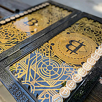 Нарди із чорного акрилового каменю Золотий Біткоїн 58×28×5см, фото 3