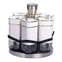 Набір для спецій 6 ємностей карусель для приправ на підставці Білий HP-1314