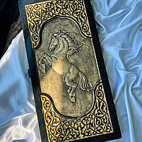 Нарди з чорного акрилового каменю Кінь 58×28×5см, фото 2