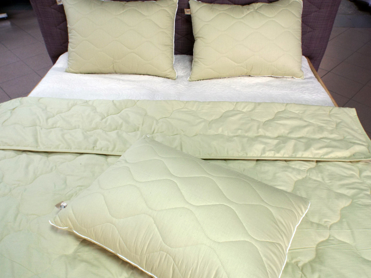 Набор: Ковдра Конопляна, Літня + 2 подушки 50*70 см Олива, фото 1